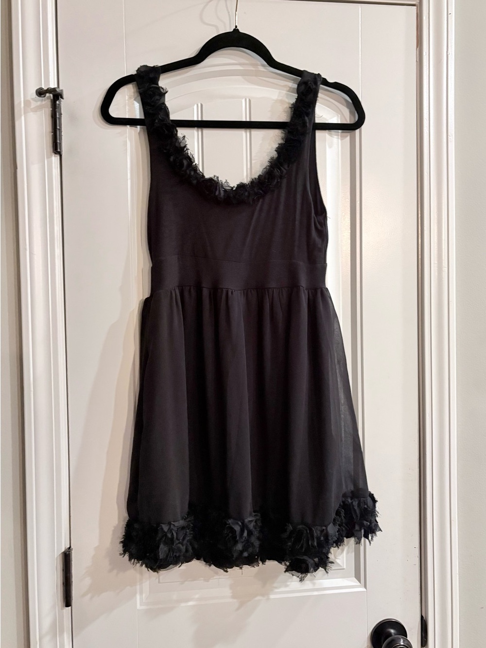 One Clothing Medium Black Mini Dress with Floral Trim